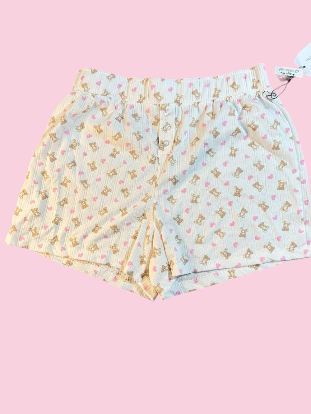 Better / Together Dreamy Nights Teddy Bear & Hearts Boxer Pajama Shorts S